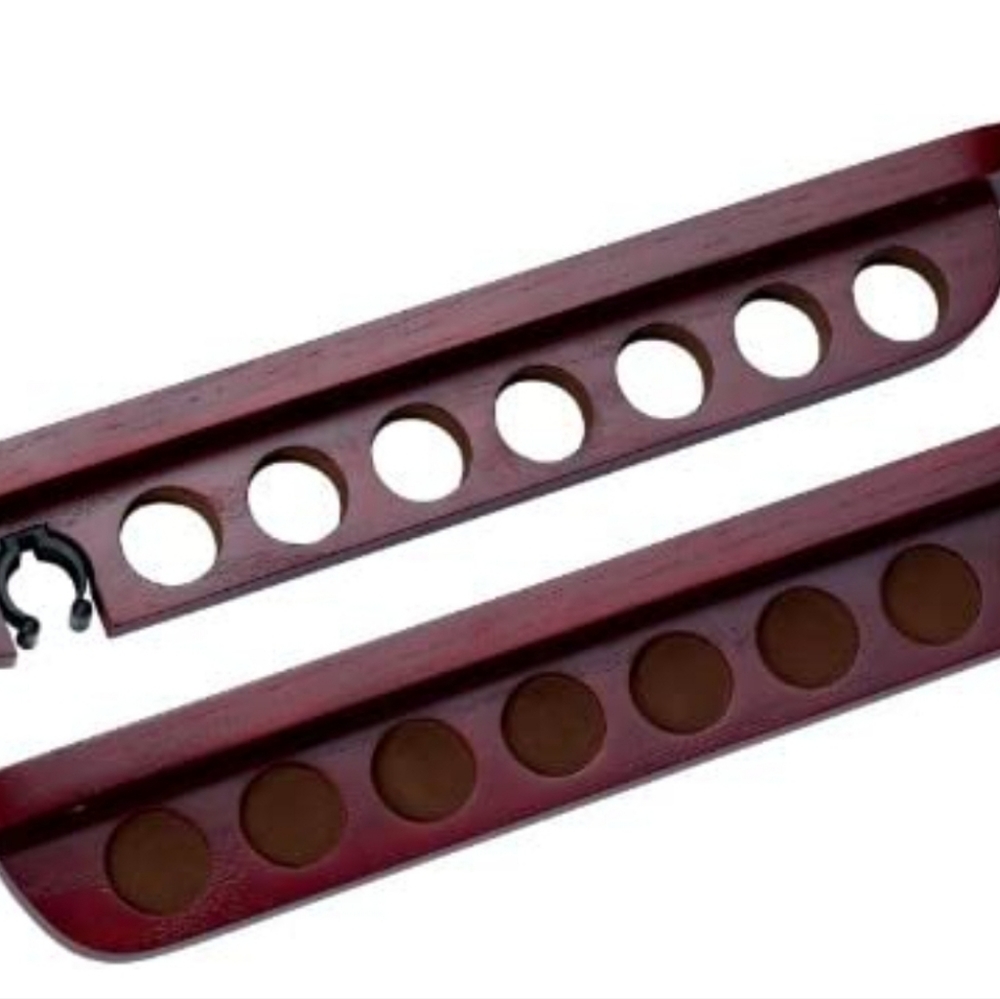 7 Pool Cue Stained Wood Wall Rack With Clip For Bridge Wine